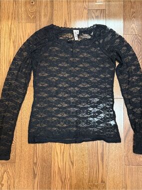Vintage Y2K Mudd Black Sheer Lace Long-Sleeve Top